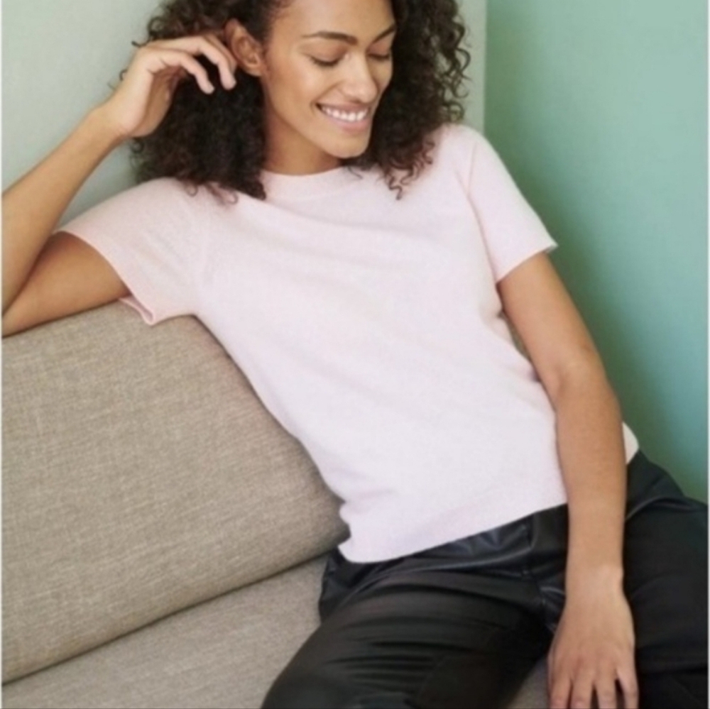 Quince 100% Cashmere Pink Tee Short Sleeve Crewneck Sweater L